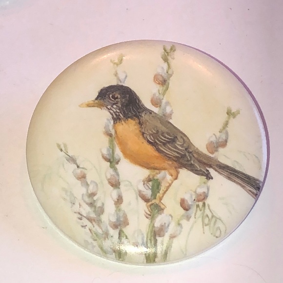 Donna L. Motto 1990 WV Hand Painted Robin Bird Porcelain Brooch - Picture 1 of 4